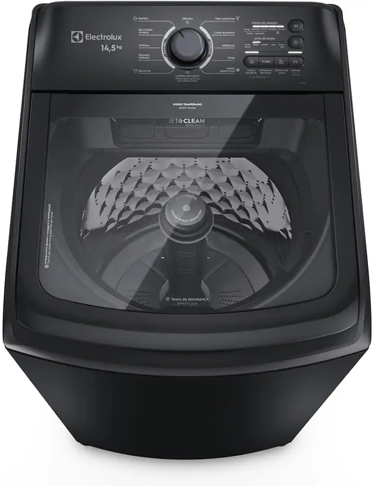 Máquina de Lavar Electrolux 14,5kg Preta Efficient Cesto Inox Jet&Clean e Filtro Fiapos 127v LEP15