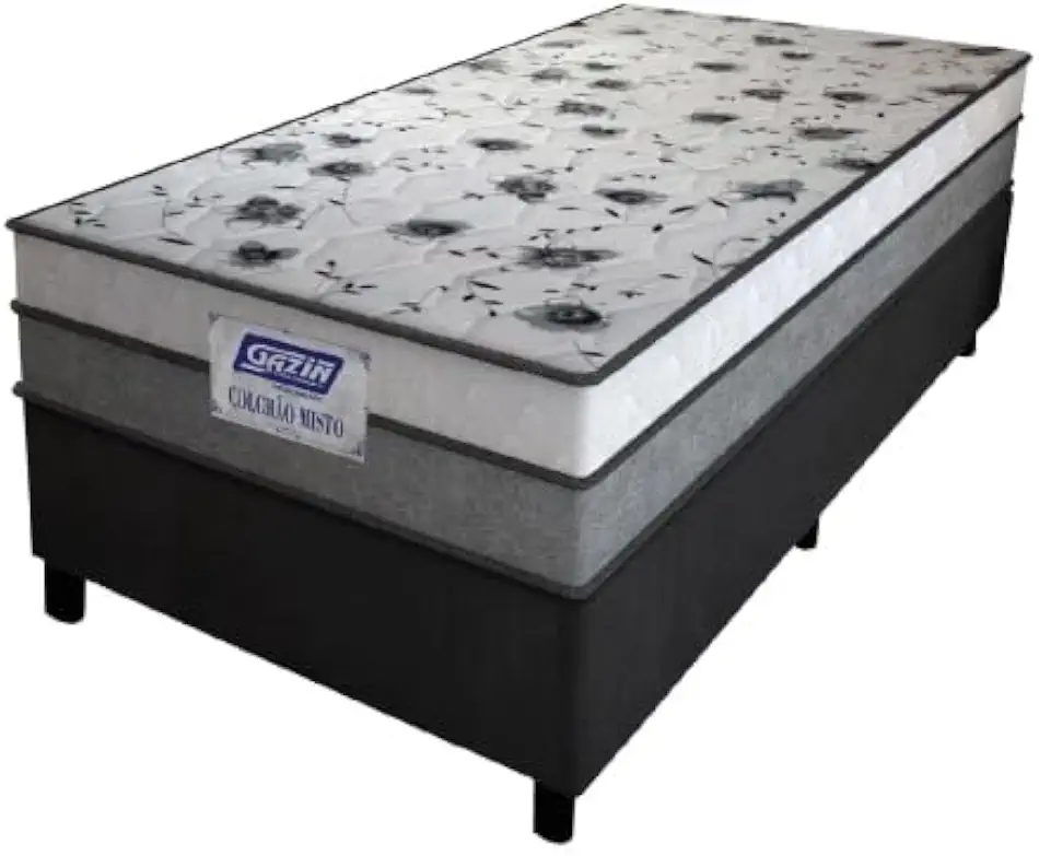 Cama Box Solteiro Colchão Espuma D33 Fort 88x188x59cm Gazin Cinza/Branco- Suporta até 150kg por Pessoa