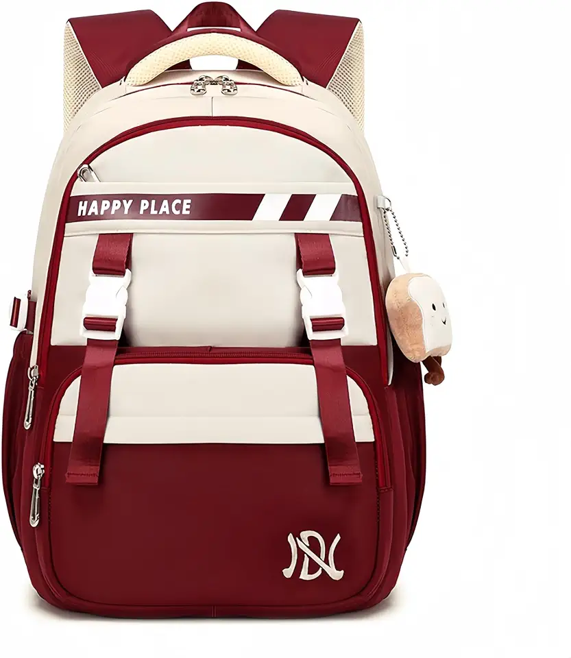 Mochila Espaçosa de Duas Cores para Mulheres, Estudantes, Cabe Notebook de 15,6 Polegadas