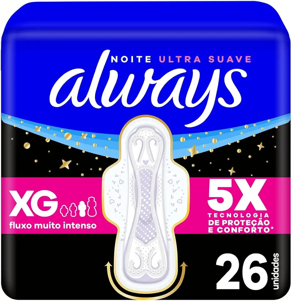 Always Noites Tranquilas Suave, Absorvente Tamanho XG, 26 Unidades
