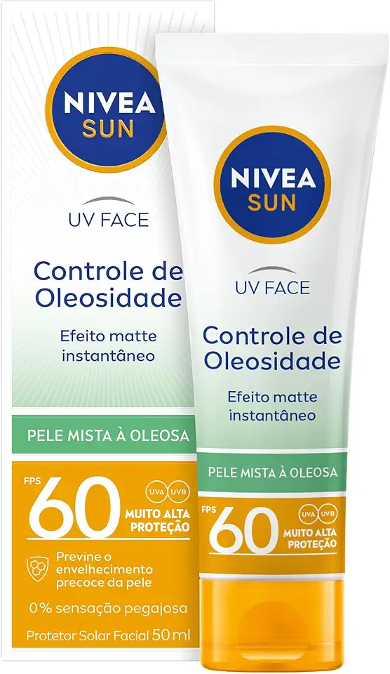 NIVEA SUN Protetor Solar Facial UV Face Controle de Oleosidade FPS 60 50ml, Muito Alta Proteção UVA/UVB, Efeito Matte, Controle do Brilho, Cuidado Diário