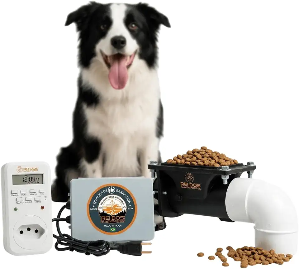 Alimentador Automático para Cães Cachorros com Timer Convencional Bivolt, Mecanismo Dosador de Ração para Cão Cachorro Canil, Alimentação Automática Regrada que evita Obesidade e Desperdício de Ração