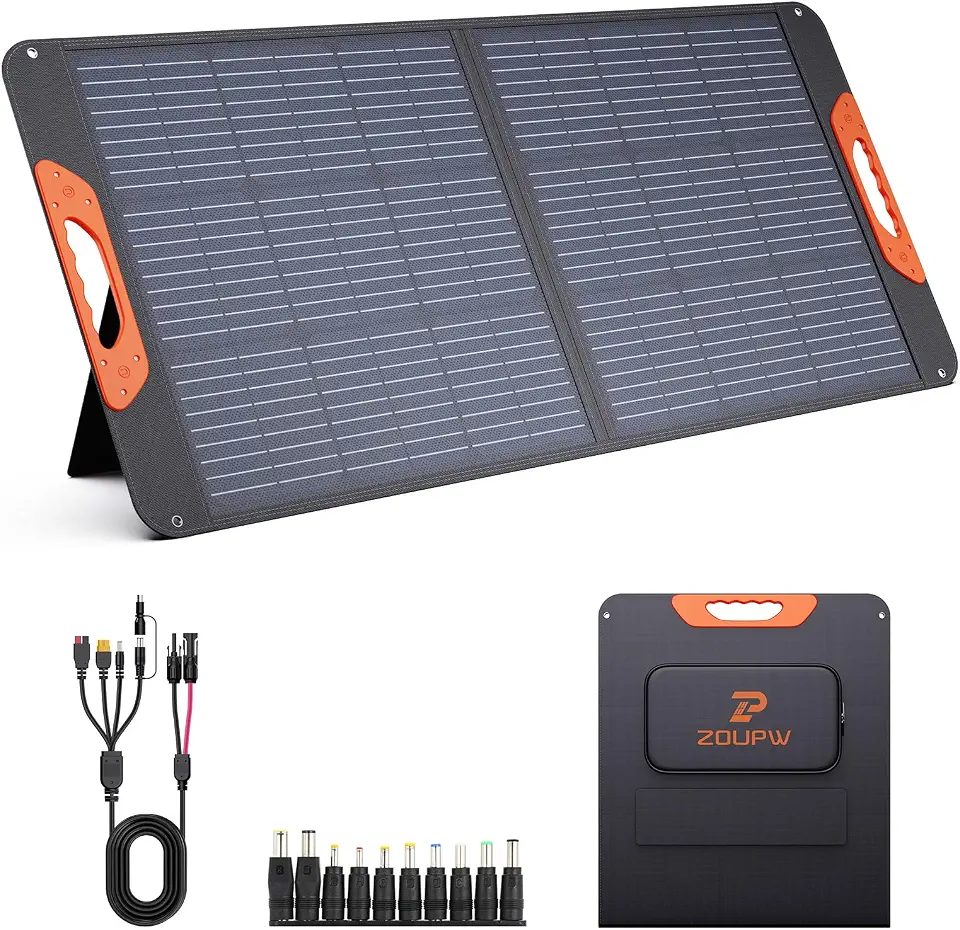 ZOUPW 100W Portable Solar Panel,Fordable Solar Cell Solar Charger MC-4 Cable for Power Station,USB-A and Type-C Output,23.5% High Efficiency IP67 Water& Dustproof for Camping RV Trip Van Travel