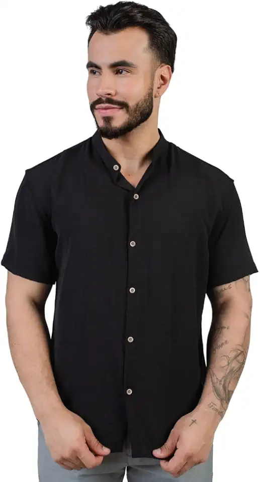 Camisa Social Masculina Manga Curta Gola Padre Elegante e Versatil Tendencia Verão