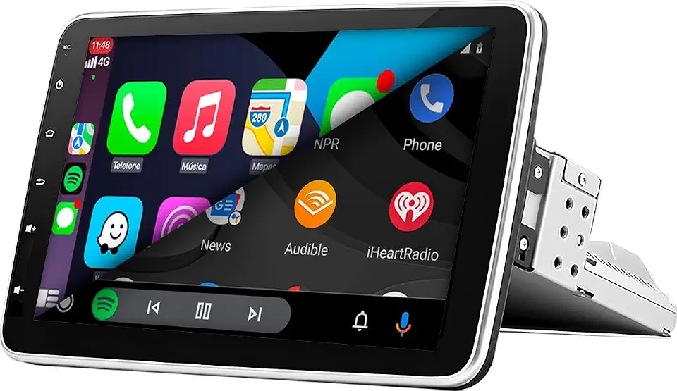 CENTRAL MULTIMÍDIA TELA IPS 10" ROTATIVA, FLUTUANTE ANDROID 13, 2/32GB, USB, SD, AUX, BLUETOOTH, ESPELHA ANDROID E IOS, CARPLAY E ANDROID AUTO CONECTIVIDADE COM OU SEM FIO