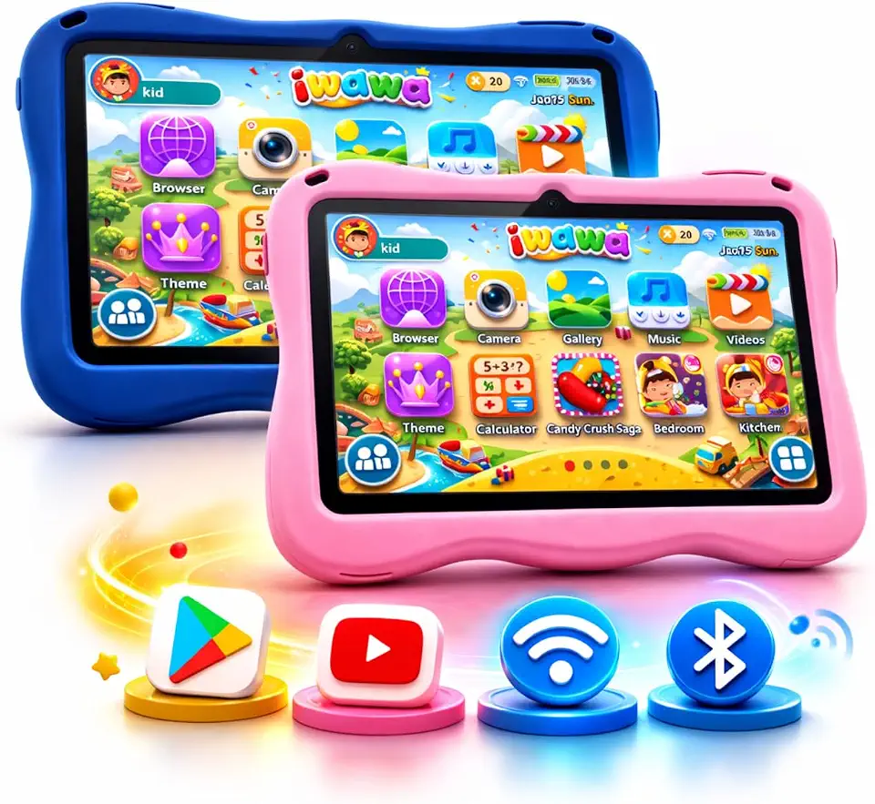 Tablet Infantil 7" Android 13 4GB 64GB WiFi Controle Parental Capa Resistente Crianças - Rosa