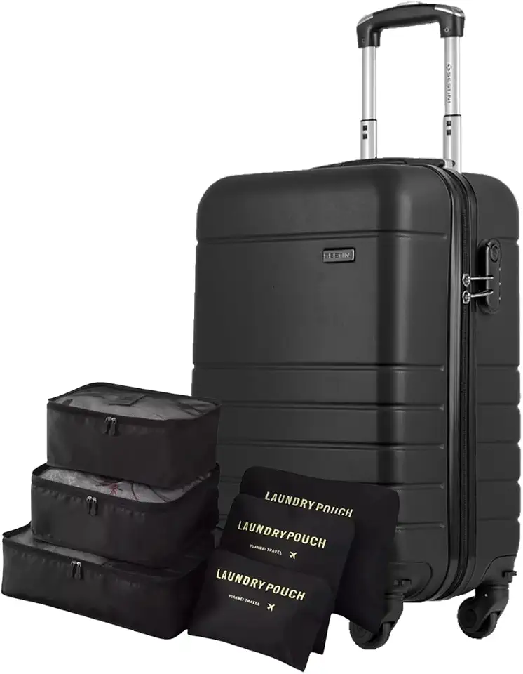 Mala Bordo 10kg, Padrão ANAC, Cadeado Embutido, Rodas Removíveis + Kit Organizador Necessaire 6 pçs p/Calçados, Meias e Calcinhas - Bagagem de Viagem Sestini (Classic Preta)