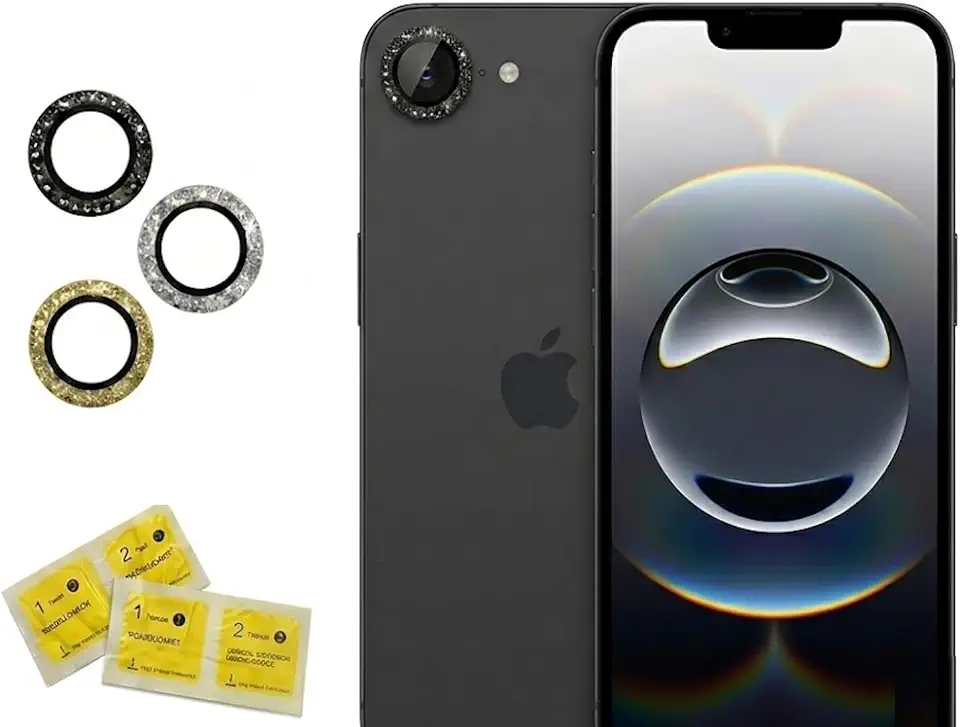 Kit Película Câmera Iphone 17e / 16e Lentes Individuais Vidro 9H – Escolha: Lisa ou Brilho Strass (PRATA LISA)