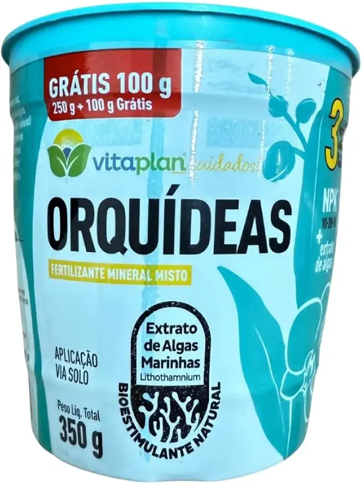 Fertilizante Adubo Para Orquideas 350g Flores Super Premium Npk 10-20-10 Micro Nutrientes Com Vaso