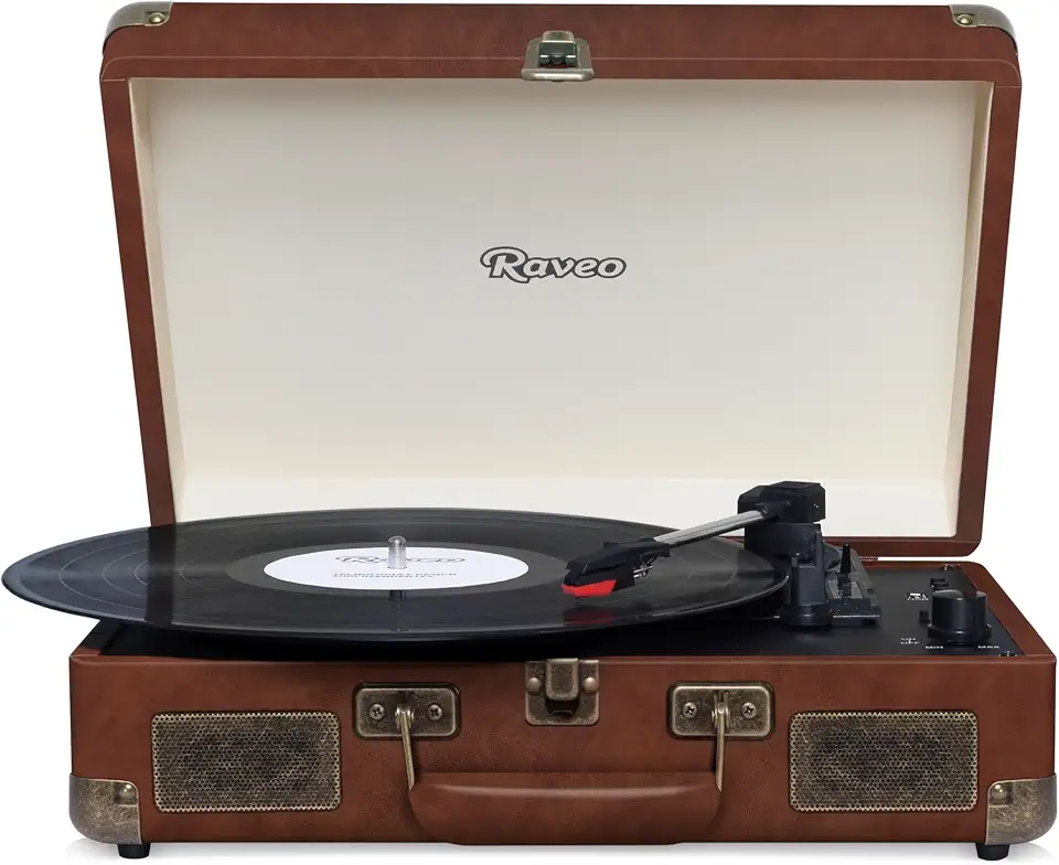 Raveo Vitrola Sonetto Vintage Brown com Conexão Bluetooth, USB Reproduz e Grava, Rádio FM, Saída Auxiliar e Bivolt