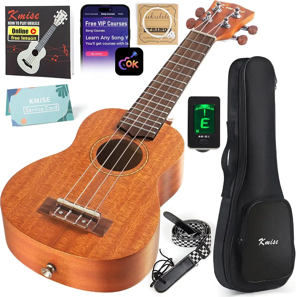 Kmise Ukulele profissional para iniciantes adultos, lição online gratuita de 66 cm Tenor Mahogany Ukelele com kit de iniciante Ukele para crianças, bolsa, alça, afinador, cordas de nylon, livro