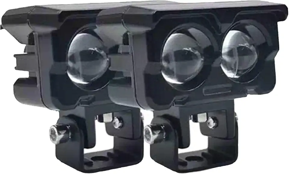 Par de Faróis de Milha LED para Moto e Carro, Auxiliar 90W 10000LM, Bivolt 8V-80V, Luz Branca e Amarela (Dual Color), Prova D'água IP65, Com Suporte e Interruptor (par-2 Lente)