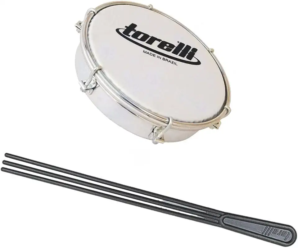 Kit Tamborim Pele Leitosa Torelli TT 404 BCO Baqueta Tripla