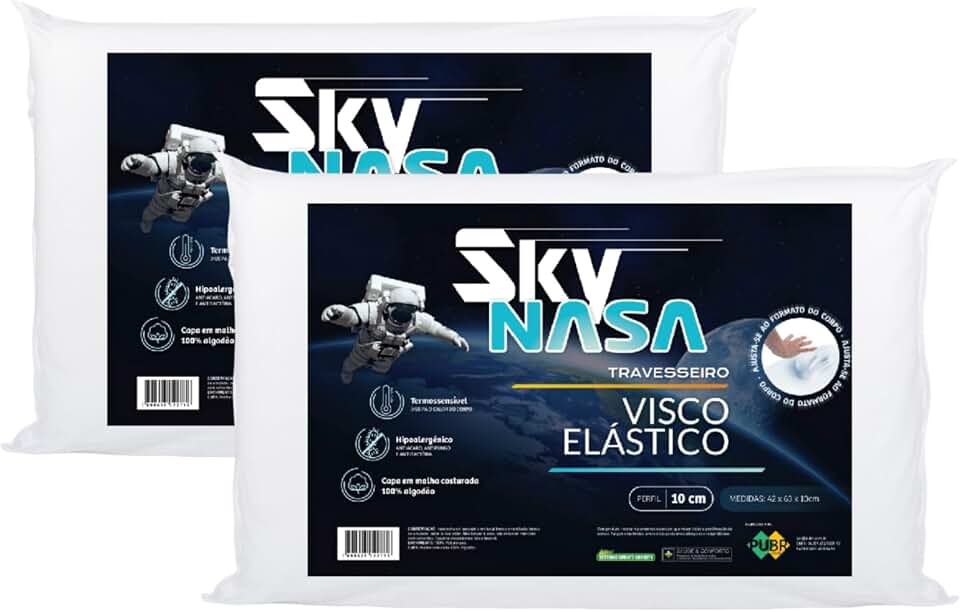 Nap Kit 2 peças Travesseiro Nasa Sky Viscoelástico Altura 10cm Visco D40 Premium Capa 100% algodão para fronhas 50x70cm - Branco