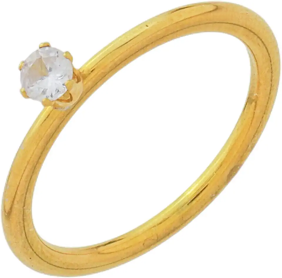 Anel Solitário Feminino Aço Inox Dourado Pedra 1mm