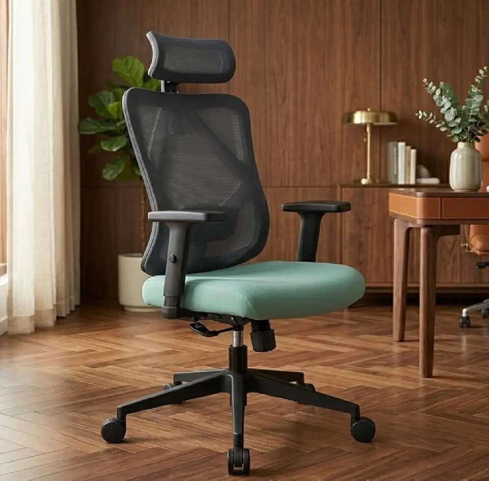 Cadeira Escritório Ergonômica Giratória Stoel Sync Apoio Lombar Ajustável Confortável Com Apoio de Cabeça Mesh Respirável Presidente NR17 (Verde e Grafite)