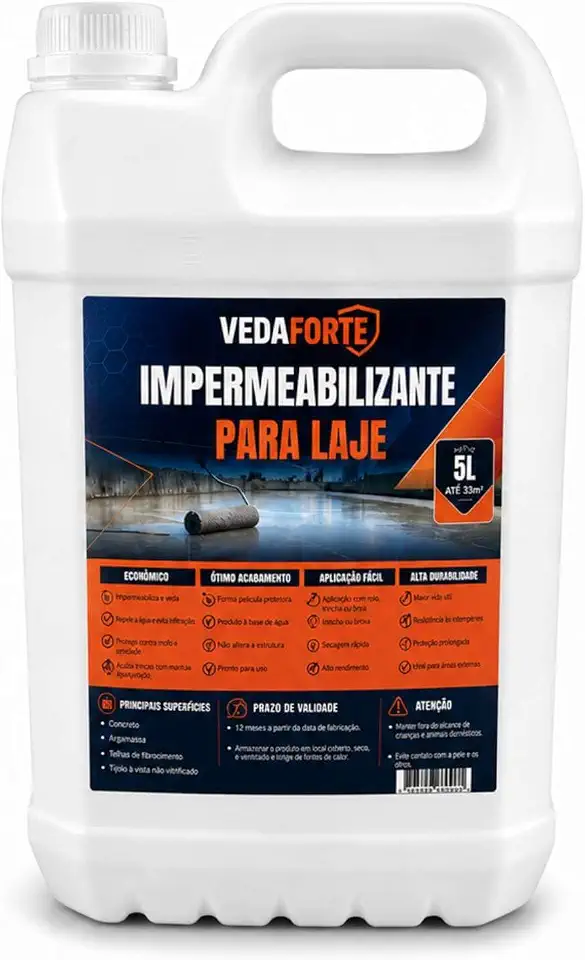 Impermeabilizante Para Laje 5 Litros Rende Até 20m² Proteção Contra Infiltração