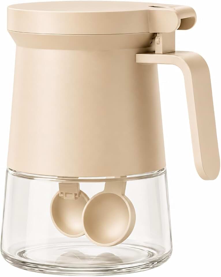 Açucareiro de Vidro 350ml com Tampa Anti Formiga e Colher Dosadora (Bege) | Capacidade de 350 ml; Ideal para açúcar, sal, café e condimentos; Tampa com vedação para maior proteção; Com colher dosadora