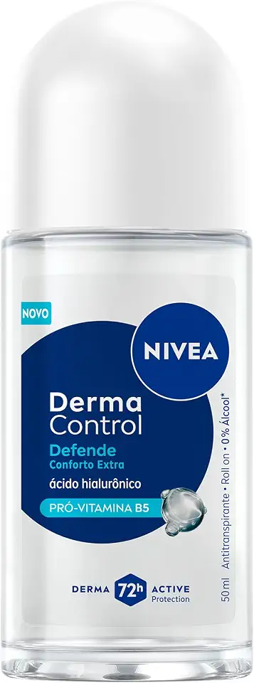 NIVEA Desodorante Antitranspirante Roll-on Derma Control Defende 50ml, Proteção 72h, Previne Irritações, Ácido Hialurônico, Conforto Extra