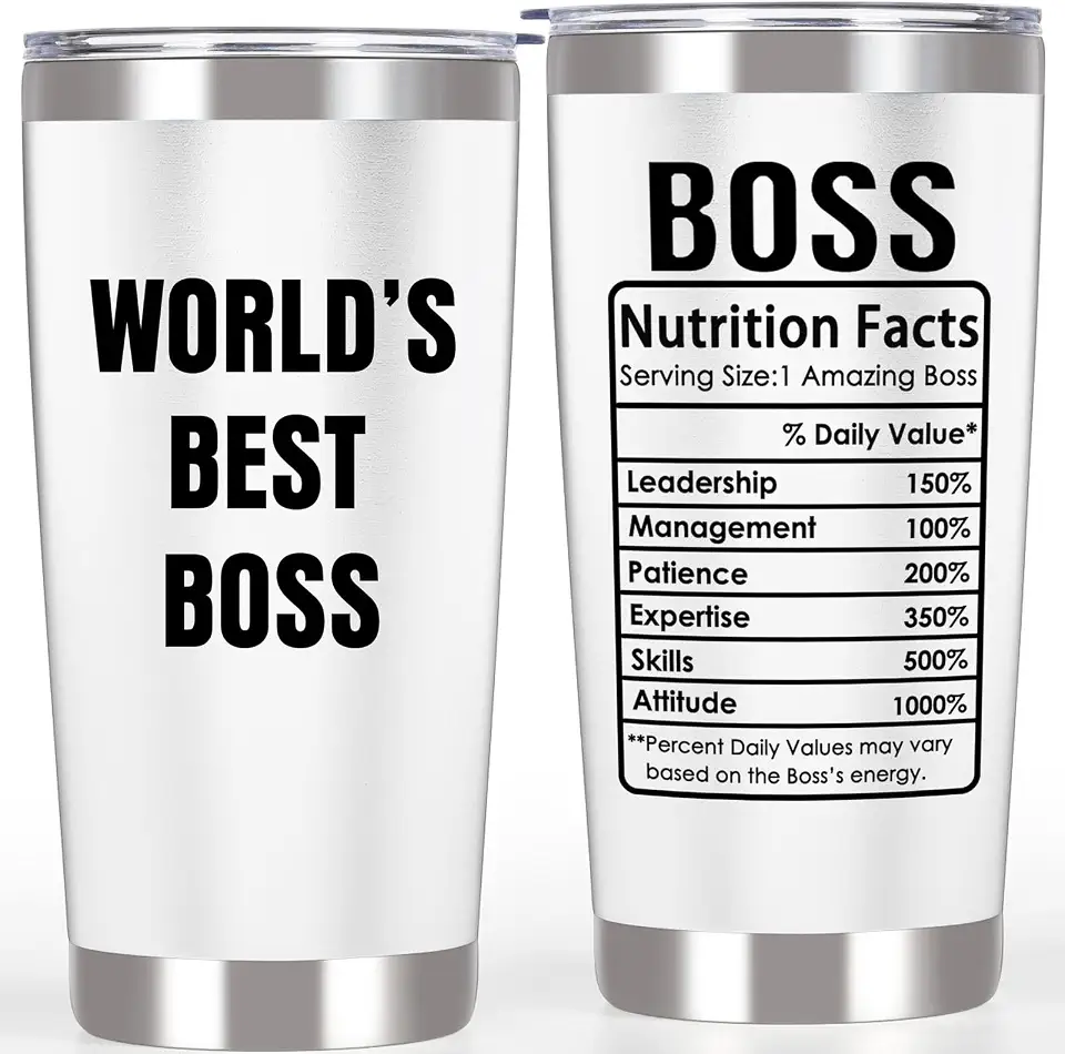 Caneca de chefe, presentes de chefe para mulheres homens femininos masculinos - ideias de presente de feliz dia dos chefes, presentes de apreciação do melhor gerente do mundo para ele, presentes de Natal para chefe, caneca de café de viagem engraçada, 590 ml