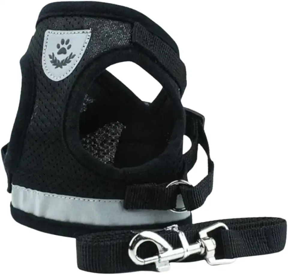 Coleira Peitoral Refletiva com Guia Cães e Gatos | Conforto Tecido Respirável | Passeios Dia e Noite | Pequenos e Médios Shih Tzu Yorkshire Pinscher | Ajuste Fácil Velcro Metal TáNaTela (Preto)