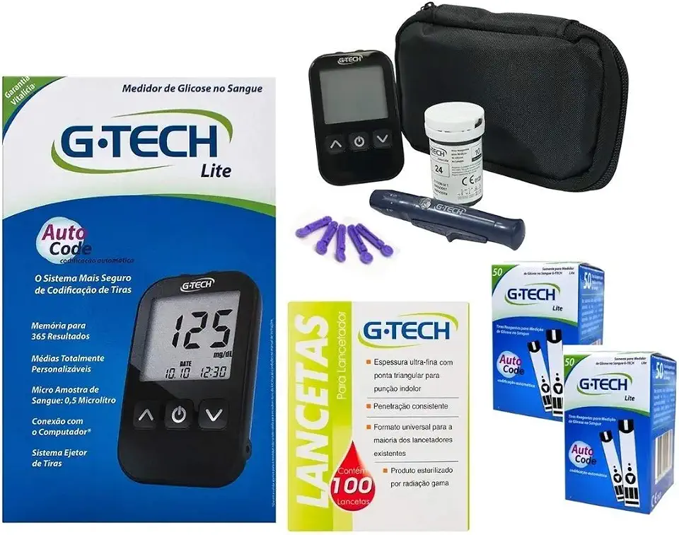 Kit Glicosimetro Medidor De Glicose Glicemia Free Lite Com 110 Tiras E 110 Lancetas
