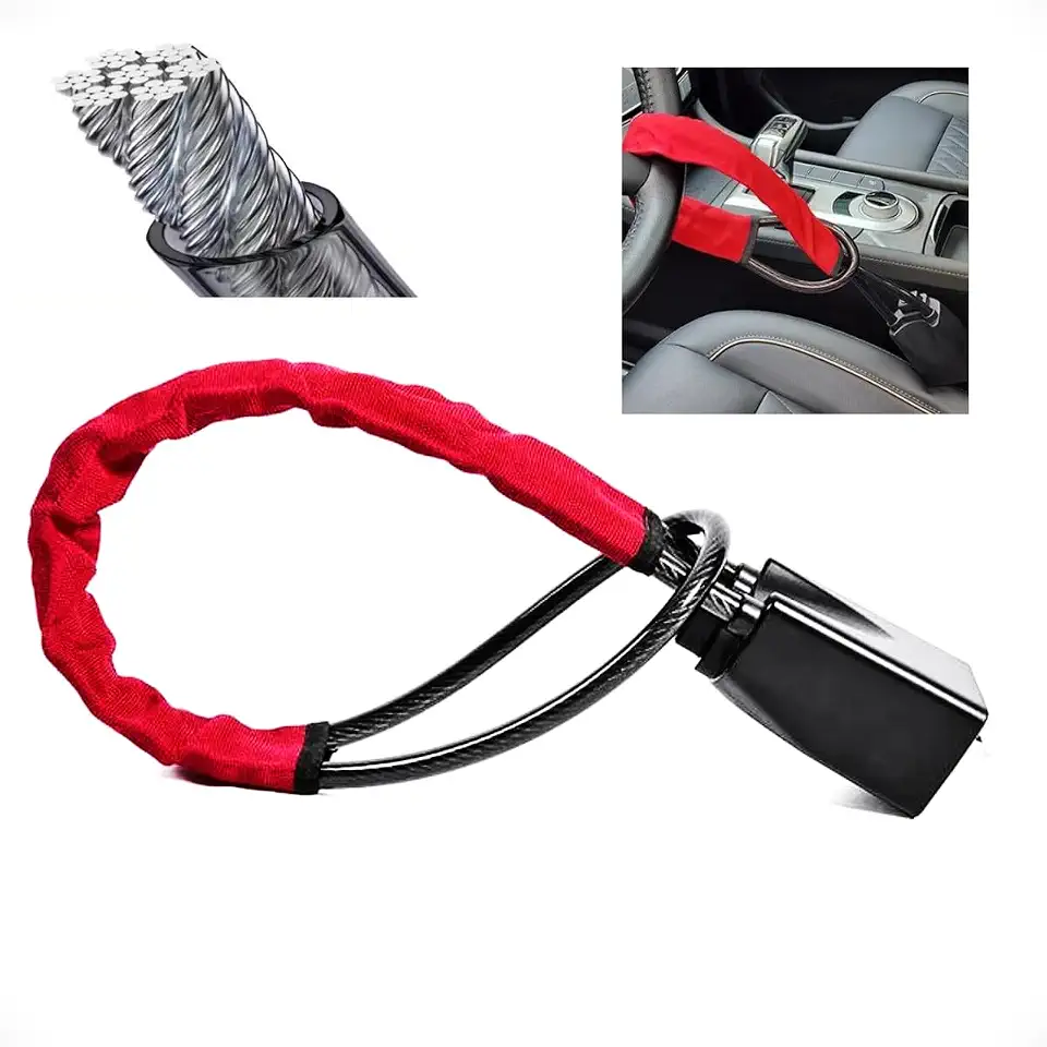 Trava Antifurto Veicular Volante Cinto Segurança Carro 3 Chaves (Vermelho)
