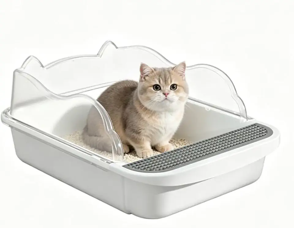 Caixa de Areia para Gatos Modelo Grande, Caixa de Areia Grande com Pá Para Areia, Borda Alta Anti-vazamento, Design Minimalista Fácil de Limpar (Branco)