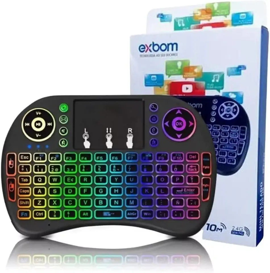 Mini Teclado Wireless Keyboard com Touchpad Com Led Usb Android Console e Tv