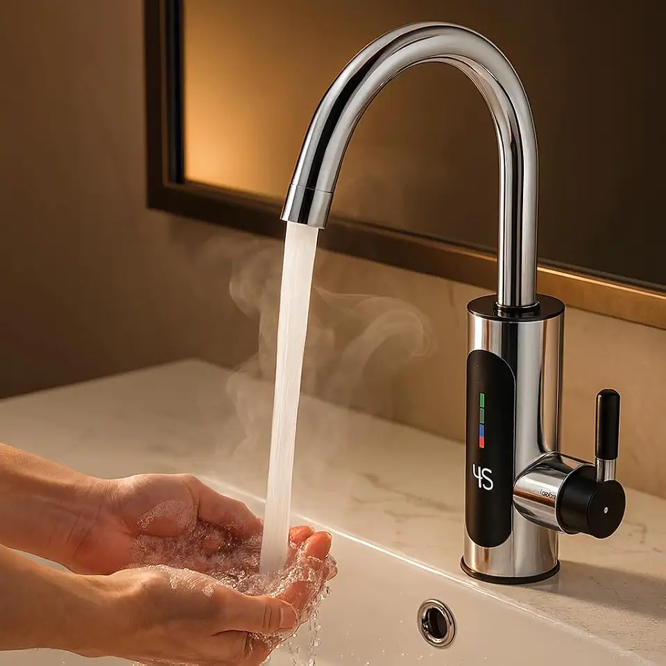 Torneira Elétrica Premium Com Aquecimento Instantâneo, Visor De Temperatura, Giro 360°, Aço Inox, 3000W, 220V, Marca VARENZIA