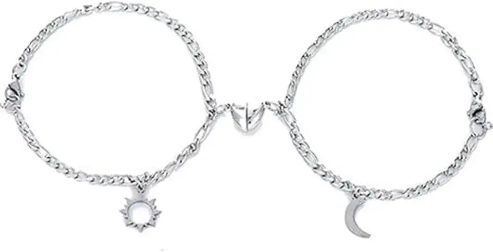 2 Pulseiras Magnéticas Casal Namorados Sol E Lua Caixa Kit