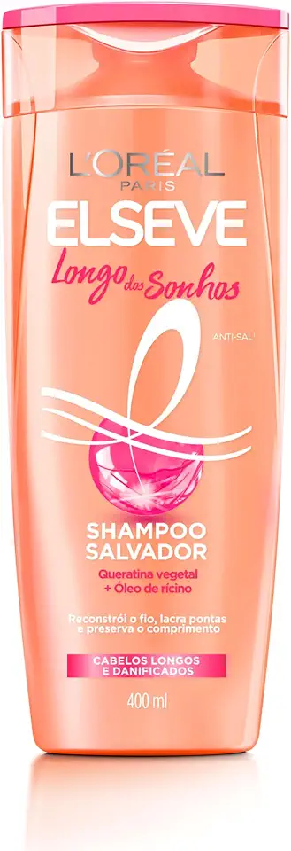 L'Oréal Paris Elseve Shampoo Salvador Longo dos Sonhos, com Óleo de Rícino e Queratina Vegetal, 400ml