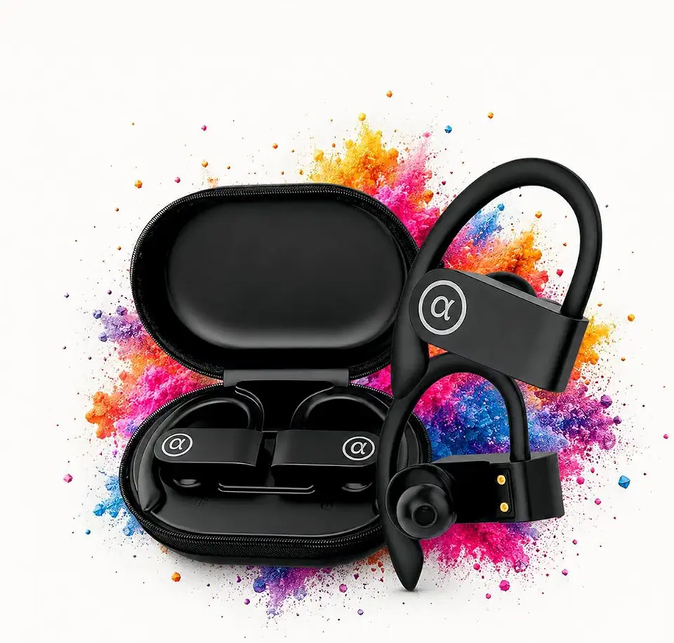 Fone de Ouvido Bluetooth 5.4, IPX5 à Prova D'Água, 15h de Bateria, Com Microfone Embutido. Design Esportivo Ergonômico Ideal Para Esportes Corridas Atividades Físicas Videogame IPhone Android Premium