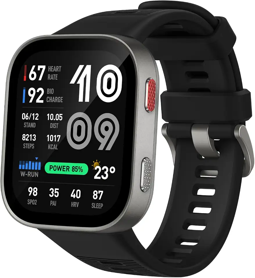Amazfit Relógio inteligente Bip Max de 46 mm, bateria de 20 dias, tela AMOLED de 5.3 cm, GPS e mapas gratuitos, IA, chamadas e texto Bluetooth, rastreador de saúde, fitness e sono, mais de 140 modos
