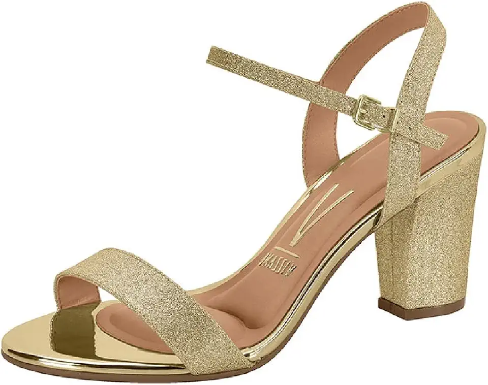 Sandália Feminina Salto Quadrado Mini Glitter Dourado Vizzano 6262.474