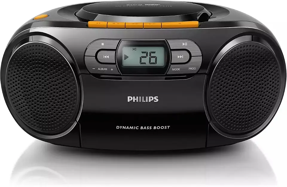 PHILIPS Leitor de CD cassete estéreo, Boombox portátil, USB, FM, MP3, fita, AZ328
