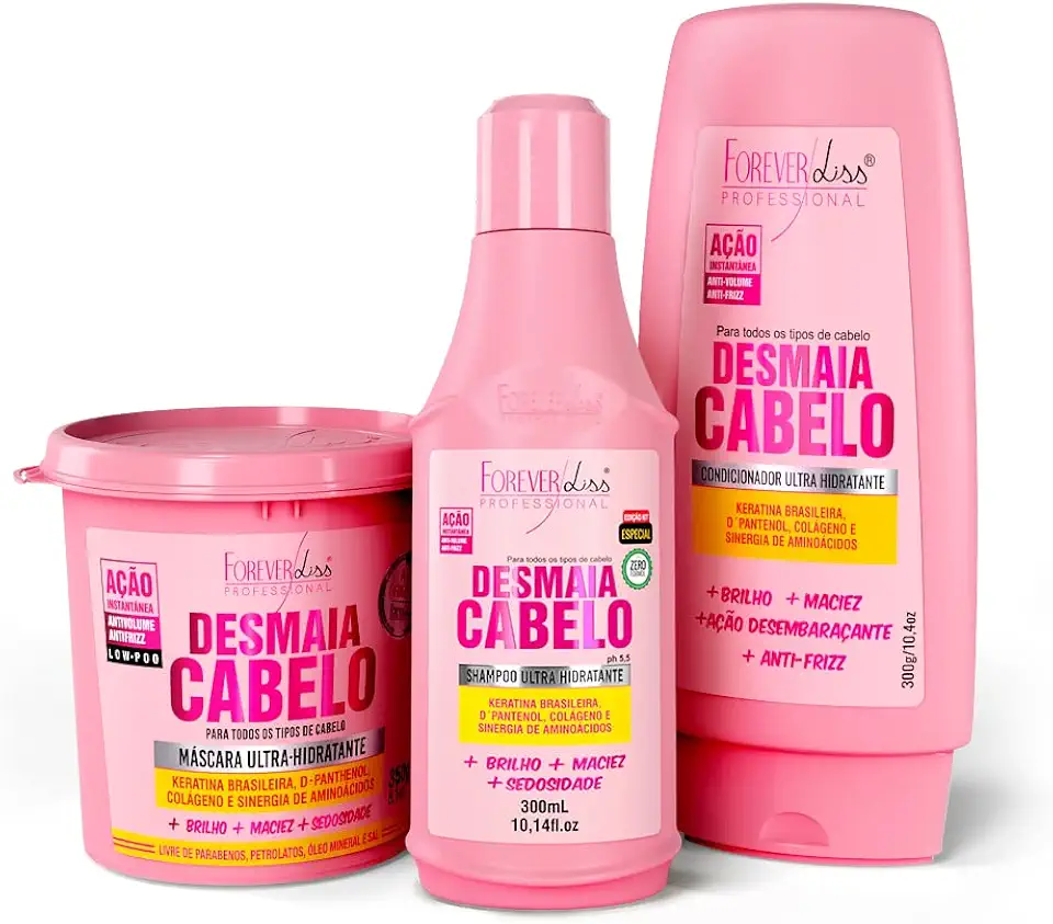 Kit Desmaia Cabelo Com Shampoo, Máscara E Condicionador Forever Liss