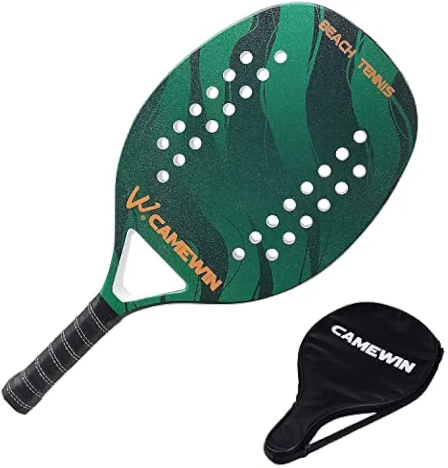 Raquete Verde Para Beach Tennis Profissional Em Fibra Carbono Com Capa Protetora - Camewin