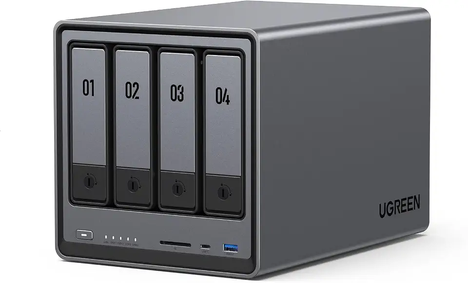 UGREEN NAS DXP4800 NAS Desktop de 4 baias NAS, CPU Intel N100 Quad-core, 8GB DDR5 RAM, 32G eMMC, 2 x 2,5 GbE, 2 x slots M.2 NVMe, 4K HDMI, armazenamento conectado à rede (sem disco)