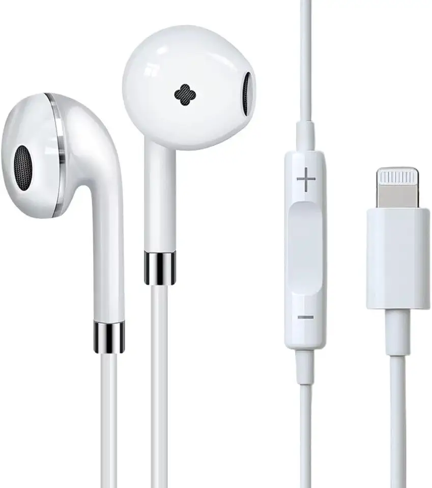 Fone de Ouvido com Fio Compatível iPhone 14/13/12/11/XR/XS/X/SE Compatível Lightning iOS - Microfone Integrado Controle de Volume Som Estéreo HD Intra‑Auricular Anti Ruído Smartphones Celular Tablets