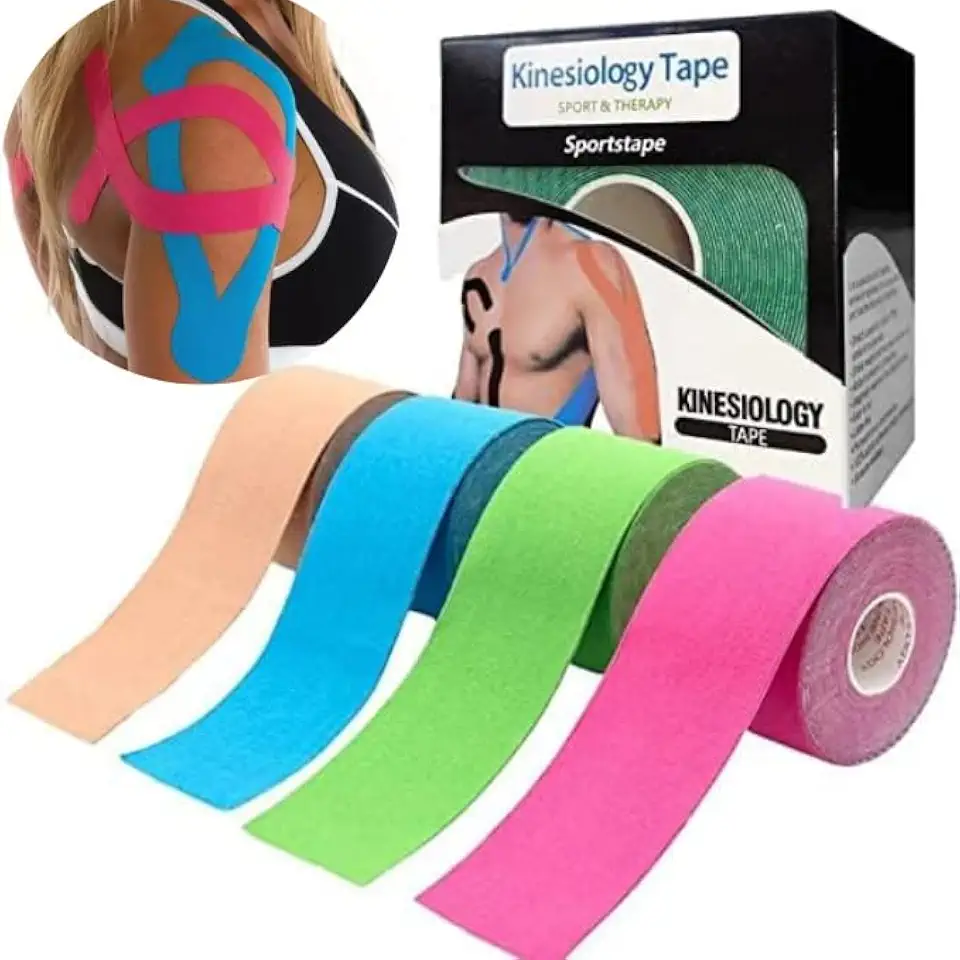 Fita Kinesio Tape Bandagem Elástica Adesiva 5cm x 5m Funcional Treino Recuperação Muscular Evita Lesões Alívio Rápido Recuperação Muscular - Cores Sortidas