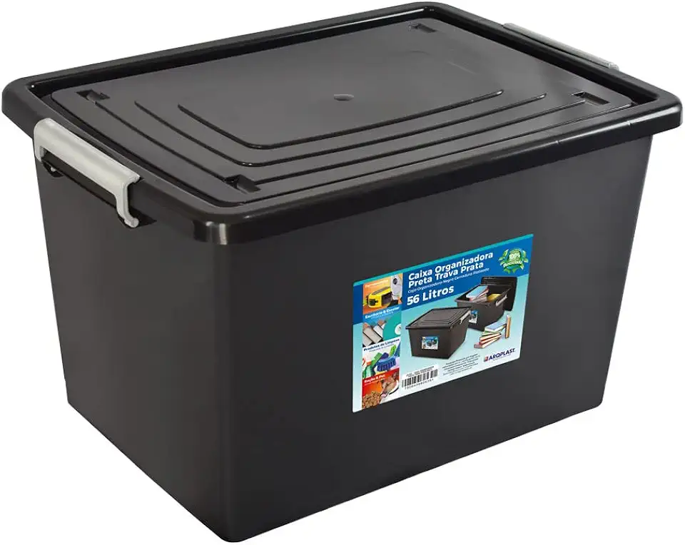 Arqplast - Organizadora 56L Com Tampa Preta Trava Prata Arqplast 25793