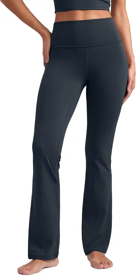 Butterluxe Calça feminina flare de cintura alta 74 cm / 29 polegadas estilo yoga boca de sino perna larga com bolso Verdadeira Marinha M