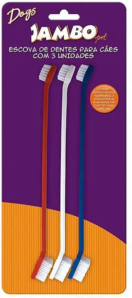 JAMBO PET Escova de Dente para Cães com 3 Unidades para Pets
