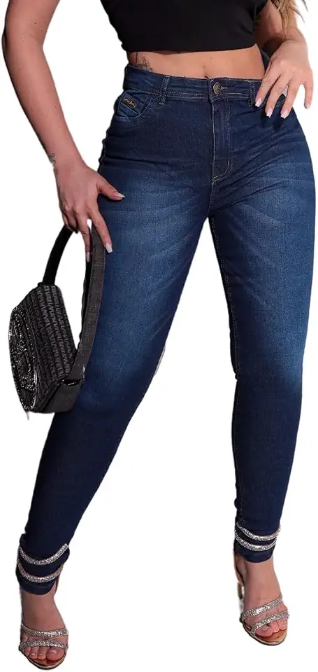 Calça Feminina Jeans Cintura Alta com Elastano Pala Coração