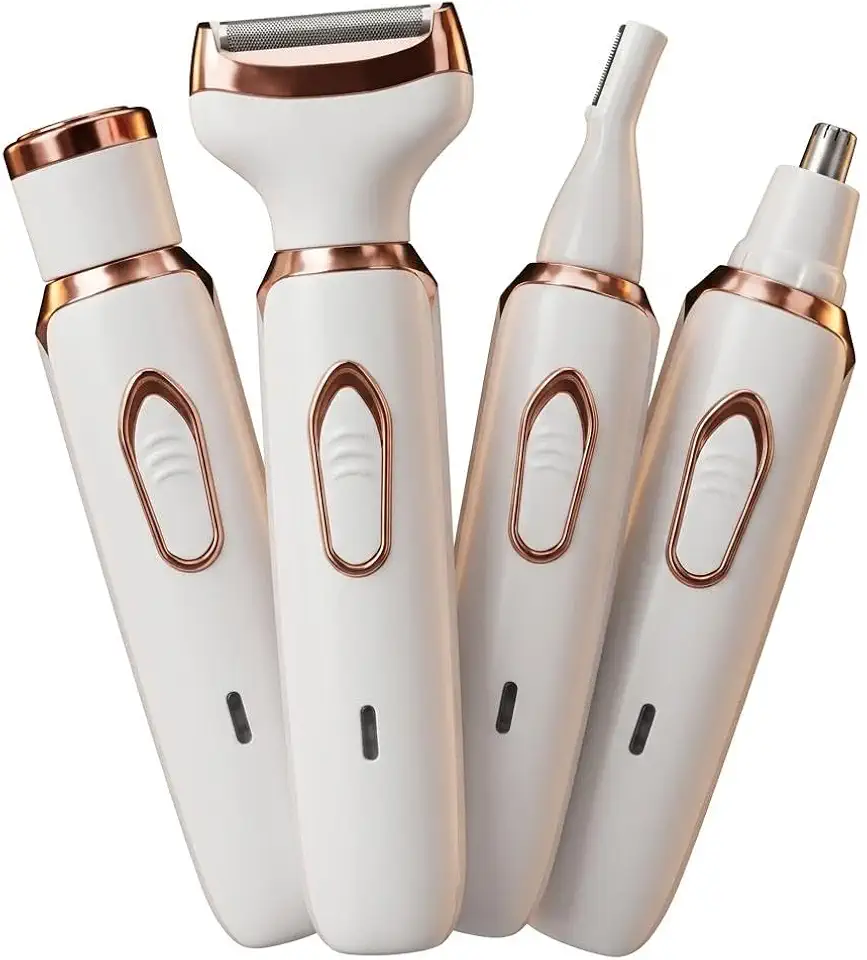 Depilador Feminino Elétrico 4 em 1 Recarregável USB Removedor de pelos Corporal e Facial Aparador Portátil bivolt Sem Fio com 4 Cabeças Multifuncional
