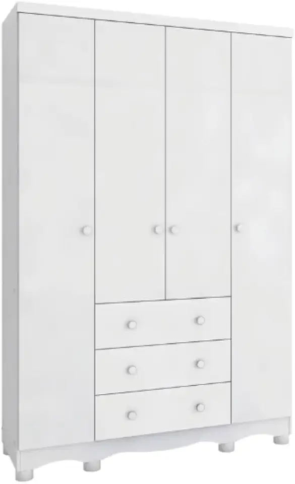 Guarda Roupa de Bebê 4 Portas 3 Gavetas Junior Móveis Peroba Branco Brilho