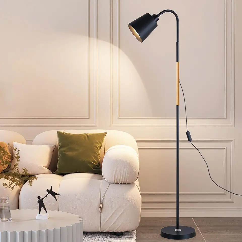 Luminária de Piso com Pescoço Flexível – 160cm de Altura – Base Pesada em Metal – Interruptor no Cabo – Lâmpada 5W Inclusa – Para Quarto, Sala ou Escritório – Cor Preta (Preto)