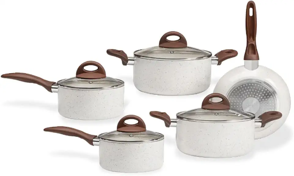 Brinox - Jogo de Panelas Antiaderente Ceramic Life 5 Peças com Fundo de Indução - Vanilla