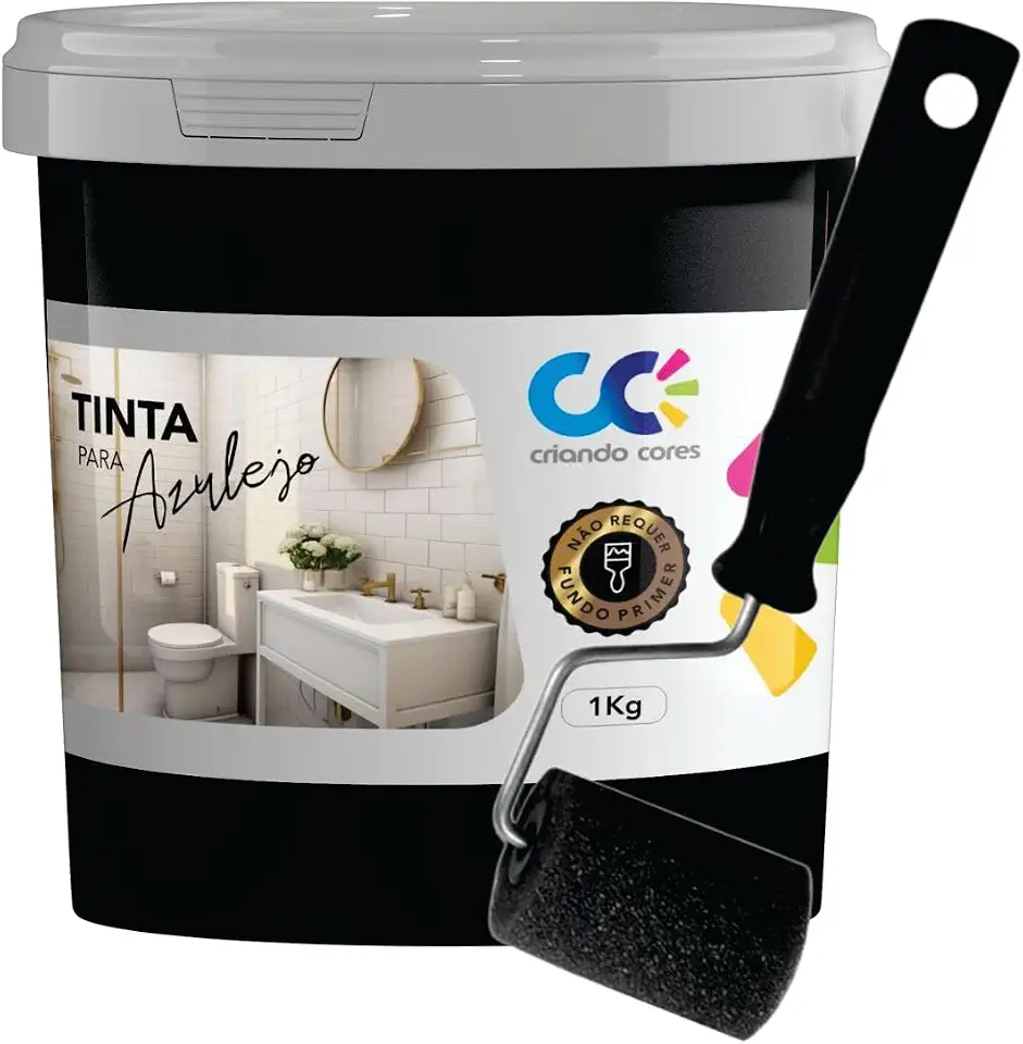 Tinta para Azulejo Preto 1,0kg Base Água Fosca Alta Cobertura Sem Primer Secagem Rápida para Banheiro e Cozinha